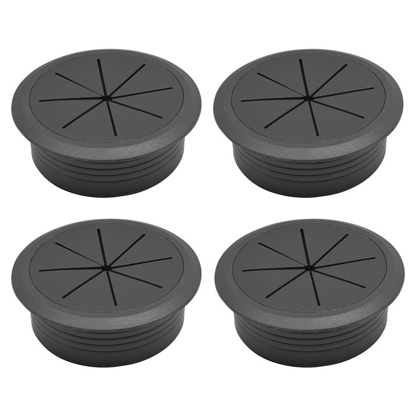 BOPOREAE Desk Grommet 2-1/16"" (53 mm), Desk Hole Cover for Cables Black, Cable Grommet ABS Plastic, Desk Hole Grommet for Office and Home Table Cable, Detachable & Flexible Cable Cord Organizer-4 Pcs - Image 1